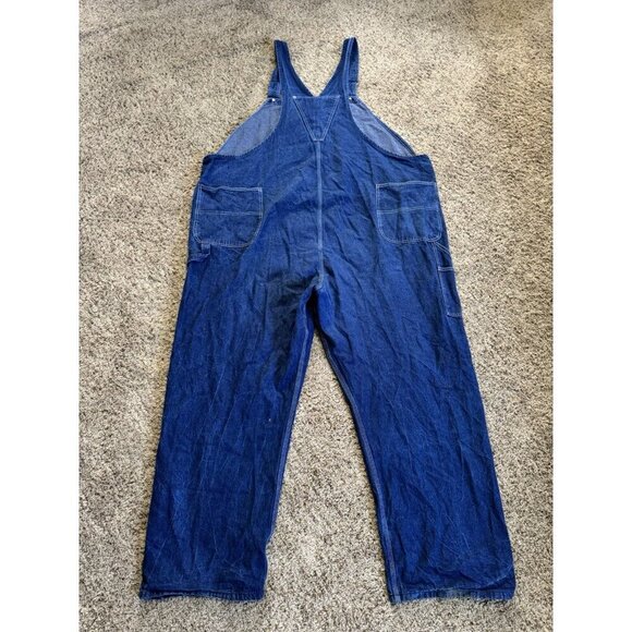 RED KAP Dark Denim Bib Overall Blue Jeans Cotton Carpenter Utility 56x32 - Picture 2 of 7